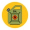 icon green canister with gasoline. Caution Highly flammable.