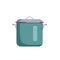 Icon of a green saucepan with a lid. Kitchen utensils for cooking lunch, soup