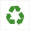 Icon green sign of recycling, on white background.