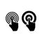 Icon - the hand presses the button. The finger is directed to perform an action in the application. A sign to start. Interface vec