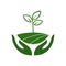 Icon of hands carefully holding green leaves. Symbol of ecology, environmental awareness, nature protection concept.