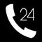 Icon handset 24 hours white contour on black background of illustration