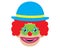 Icon of head of clown with hat. Vector illustration.