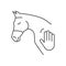 Icon of horse head and human hand touch. Concept for hippotherapy, horse therapy or healing. Physiotherapy for horses