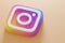 Icon instagram 3d render close up on a yellow background. account promotion template