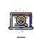 Icon of laptop with candidates profile inside magnifier for job search or professional staff recruitment concept