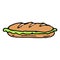 Icon of a large sandwich with salad in a flat color. hand-drawn sandwich made from a long brown bun with green salad, outline for