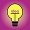 Icon with a light bulb and the inscription idea in color to illustrate the solution to problems