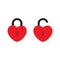 icon of locked and unlocked heart shape lock on white background. Set of locked and unlocked heart shape. Flat design