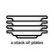 Icon and logo of a stack of clean plates, dishes and kitchen utensils.