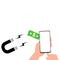 Icon magnet attracting money from a smartphone. Vector illustration eps 10