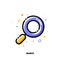 Icon of magnifying glass which symbolizes success internet searching optimization process for SEO concept. Flat filled outline