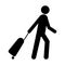 Icon of a man with a suitcase. Person traveling with baggage. Pictogram of passenger or tourist