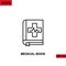 Icon medical book with plus and heart beat. Outline, line, lineal or linear vector icon symbol sign collection