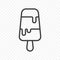 Icon of melted ice cream. Multilayer popsicle on a stick. Minimalistic linear image on a transparent PNG background