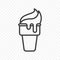 Icon of melted ice cream in a multilayer waffle cup. Minimalistic linear image on a transparent PNG background. Vector.