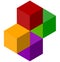 Icon of multicolor isometric cubes. Cube stack logo.