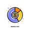 Icon of multicolor pie chart with golden dollar coin for financial stats or business analysis concept. Flat filled outline style