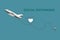 Icon New normal social distancing. Airplane flying to beach and mountain.People love travel.Summer vacation and business travel
