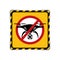 Icon No drone zone Warning sign in frame black and yellow stripe, Flights with drone prohibited, No drones icon in Prohibition red