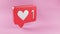 Icon notification of the liked message in the social network. White heart on red notice. Favorite post. SMM concept. Popularity on