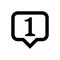 Icon number 1 in speech bubble square black isolated on white, first symbol square shape, 1st symbol for success or quality