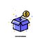 Icon of open box collecting monetary contributions from people for crowdfunding or investing into ideas concept