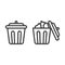 Icon of open and closed trash can. Minimalistic image of an empty and full trash bin. Linear vector isolated on white