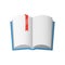Icon of open textbook with red bookmark.