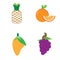 Icon pack about fruits which includes grapes, oranges and pineapple