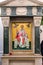 Icon of the patron saint of Corfu Town, Saint Spyridon in front of the Saint Spyridon Church,