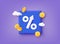 Icon percent with arrow. Market analysis, investment or interest rate. 3D Web Vector Illustrations
