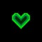Icon pixel heart, which glow bright neon light on a dark background.