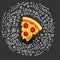 Icon of Pizza with Sausage. Vector Illustration of Slice of Pizza in Cartoon Style. Isolated Icon on black background