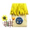 Icon of plasticine house, fence, pitcher and