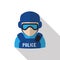 Icon of policeman wearing protection gear and eyeshield.