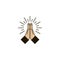 Icon of praying hands with burst in flat design