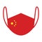 Icon red medical mask with stars in the colors of the Chinese flag. The virus epidemic in China. The concept of quarantine.