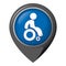 Icon representing location pin, handicapped wheelchair user