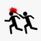 Icon robbery, Pictogram violence. Flat style. One symbolically drawn person catches up and beats another with a stick