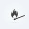 Icon of safety match. Fire, light, flames. Burning match icon on grey background. Vector