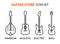 Icon set of acoustic, electric guitars and mandolin in line art style