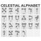 icon set with Ancient Occult Celestial Alphabet for your project