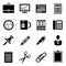 Icon set of black simple silhouette of office supplies in flat design