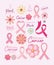 Icon set of breast cancer awareness and pink hope vector design