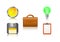 icon set - clock, suitcase, bulb, floppy, note