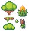 Icon set of diamond, tree, buch, plant, platform, alien. Illustration of pixel art isolated on white