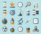 Icon set in flat style. Twenty different objects on color background. Vector design elements for you business projects