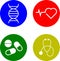 A icon set with four health care themed icons