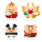 Icon set four pig and Chinese new year 2019 with cute piggy cartoon character